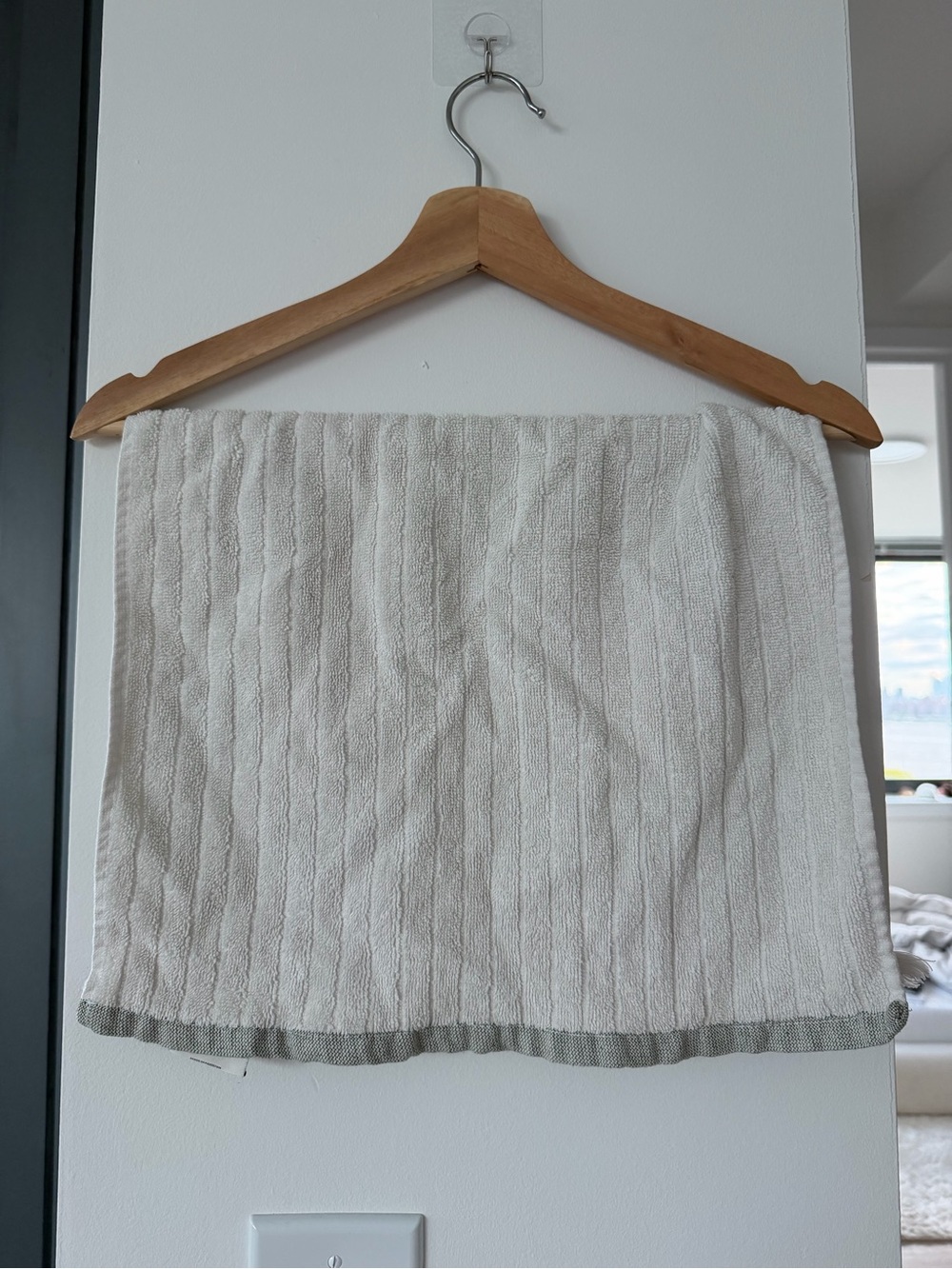 Magnolia Neutral Ribbed Throw in Light Beige with Gray Trim